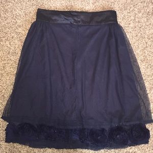 Blue sheer skirt with roses aligned at the bottom